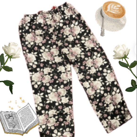 EC Croft & Barrow Black Floral Silky Satin Feel Sleep Pants Size Medium - Picture 3 of 11